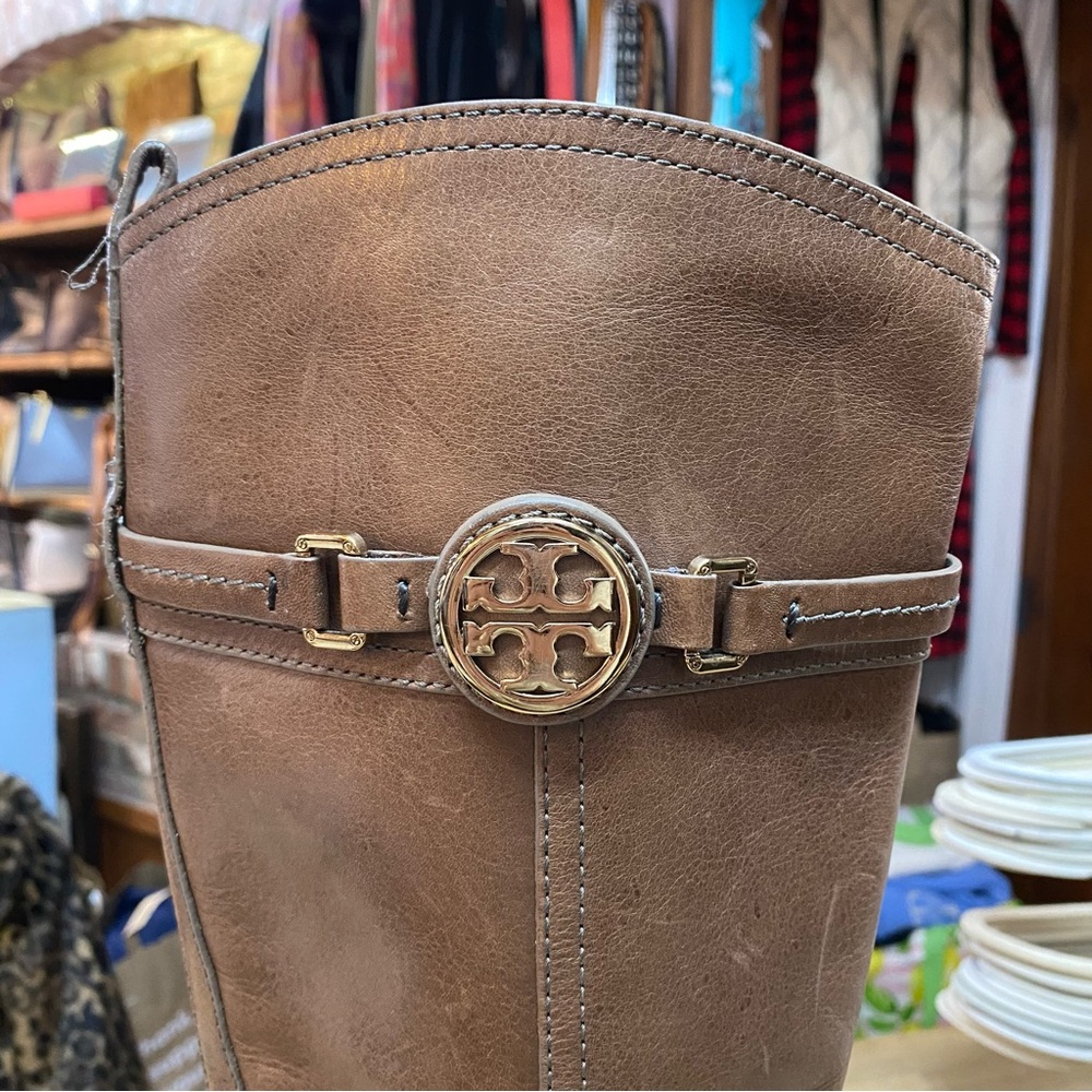 TORY BURCH Teresa Riding Boots Brown Leather Sz 9.5 - Picture 2 of 14